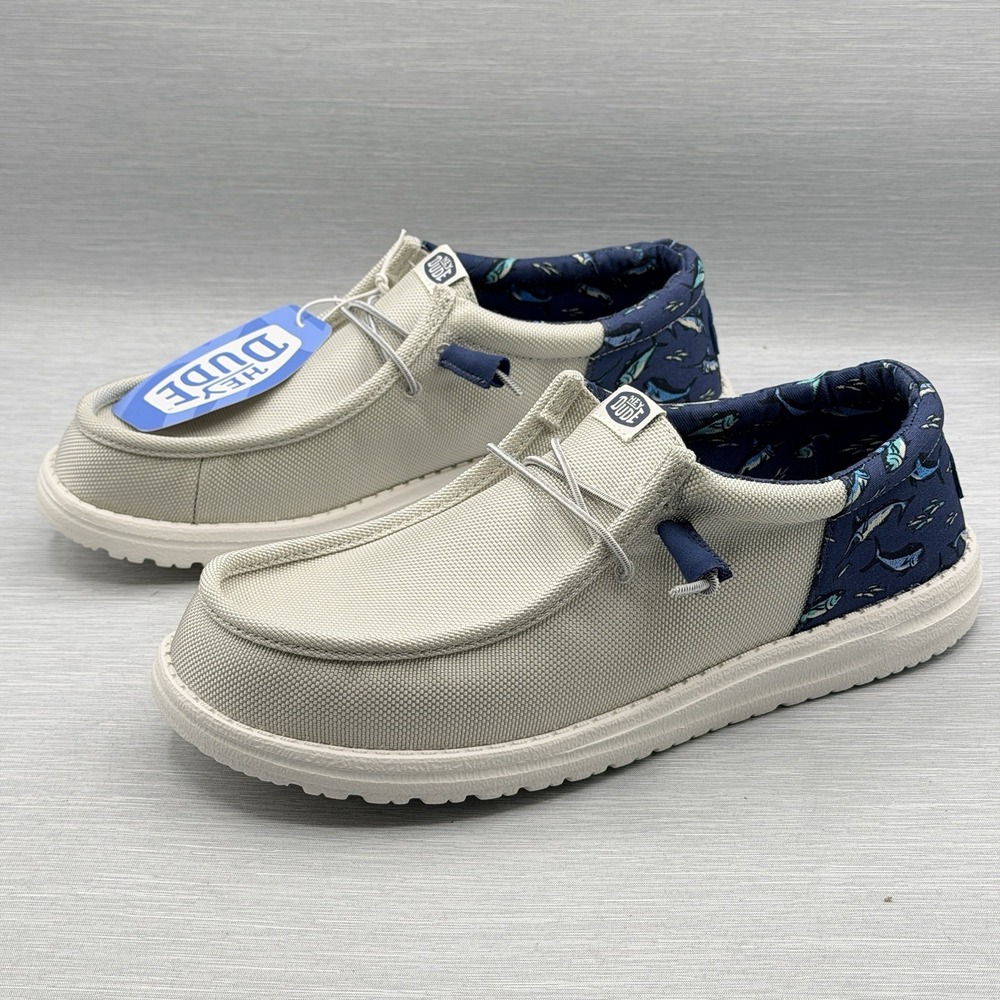 Hey Dude Wally Men's 11 Fishing Fish Print Slip On Loafers Grey Limited Ed
